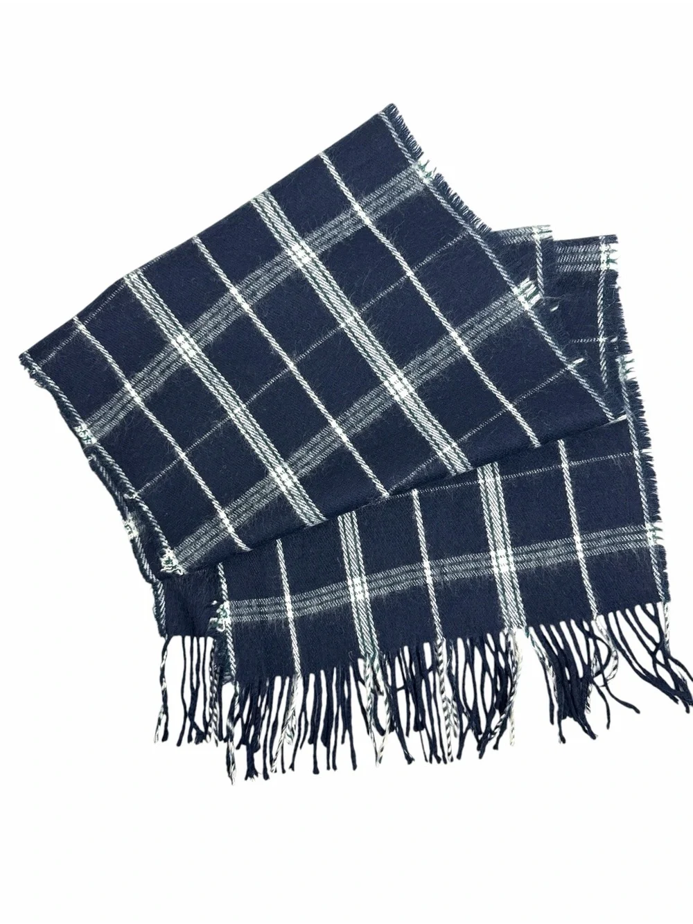 Men's Royal Rossi Cashmere Scarf Plaid Blue White Fringe